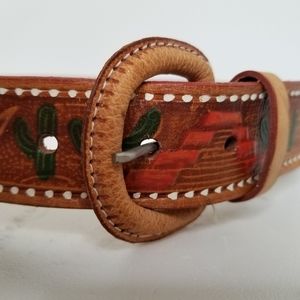 Leather Belt Hand painted Mexico‎ desert brown 28